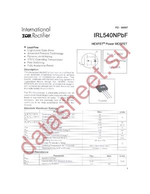 IRL540NPBF datasheet  